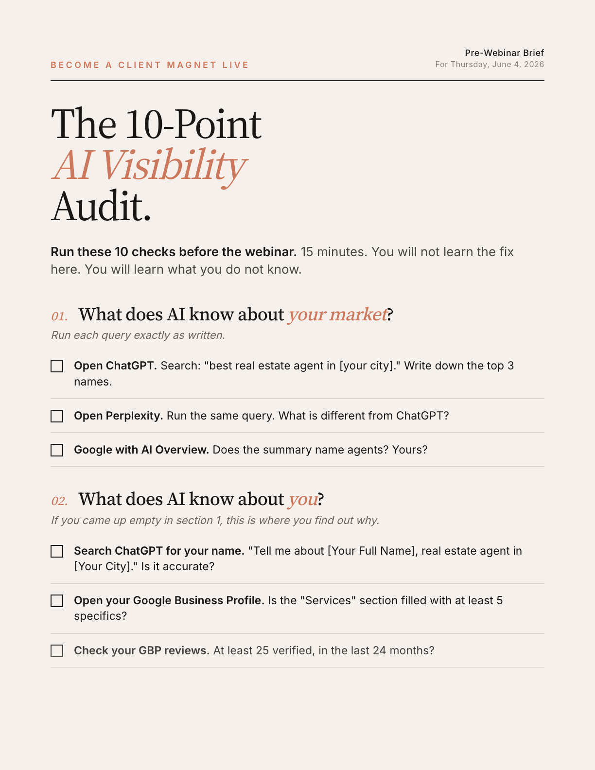The 10-Point AI Visibility Audit PDF, cover page